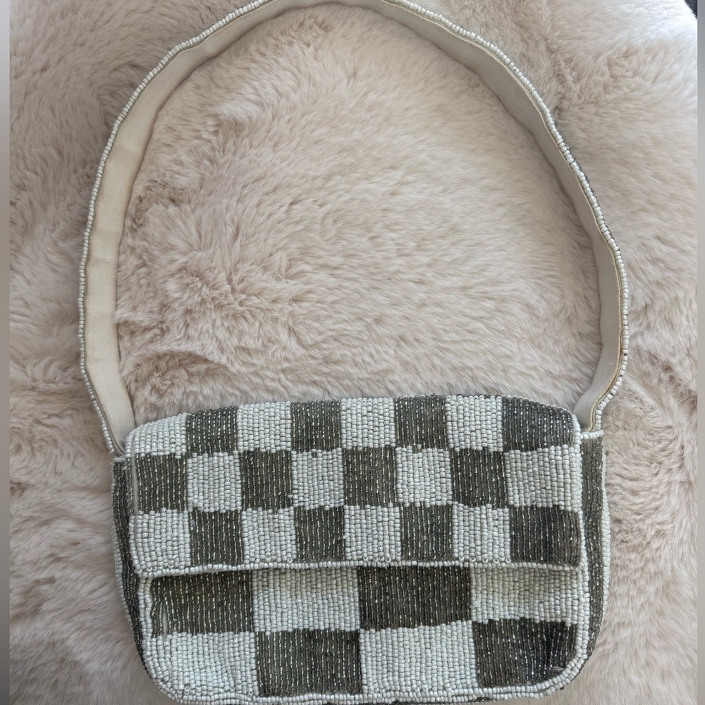 Anthropologie Beaded Checkered Shoulder Bag